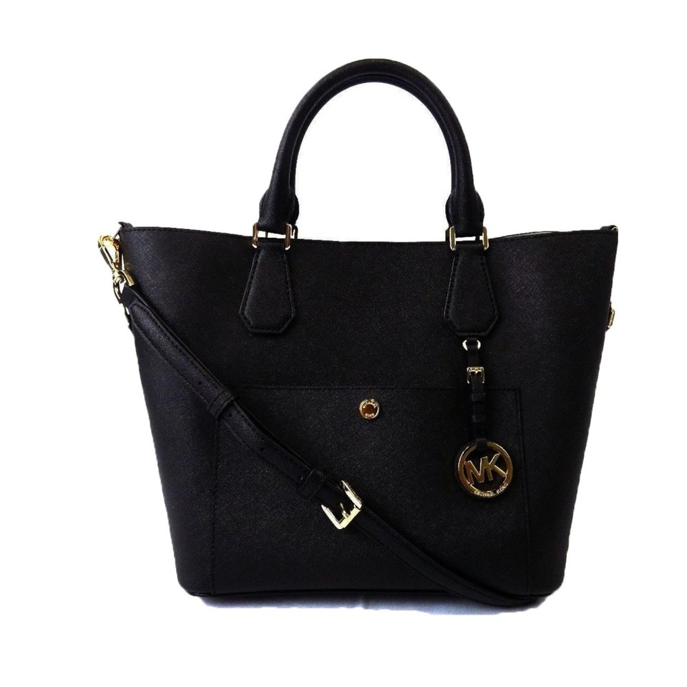 Michael Kors Greenwich Large Saffiano Leather Grab Bag Black EUC Crossbody Urban